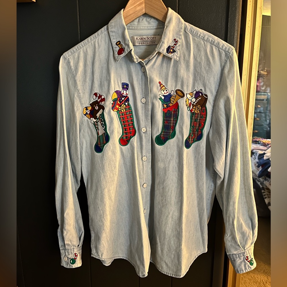 Embroidered Denim Christmas shirt